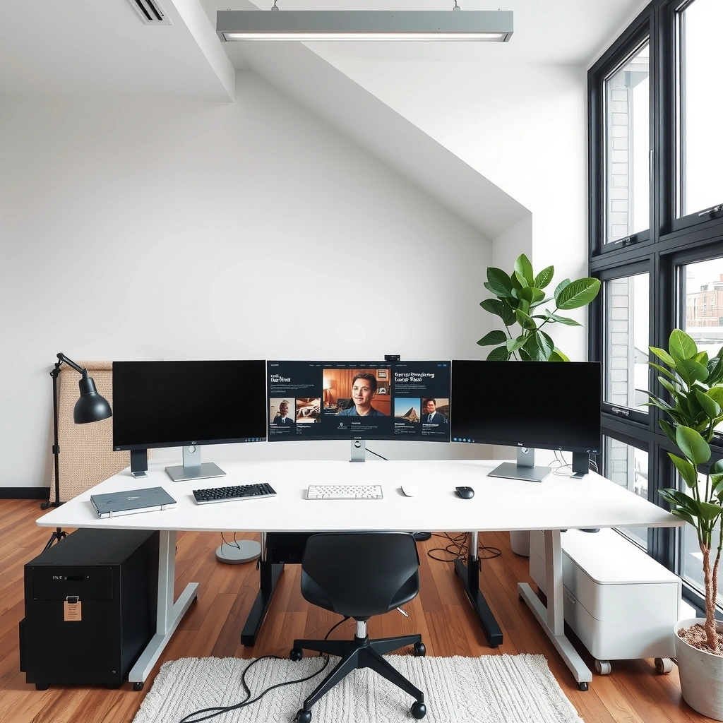 Clean modern web design workspace with computers and design elements